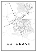 Street map poster of Cotgrave town centre, Nottinghamshire