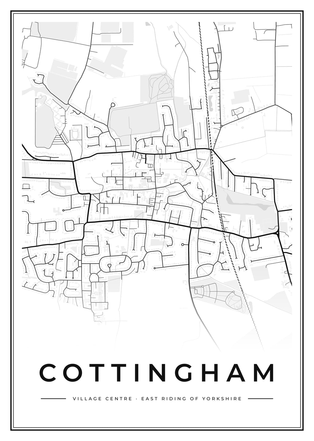 Street map poster of Cottingham village centre, East Riding of Yorkshire