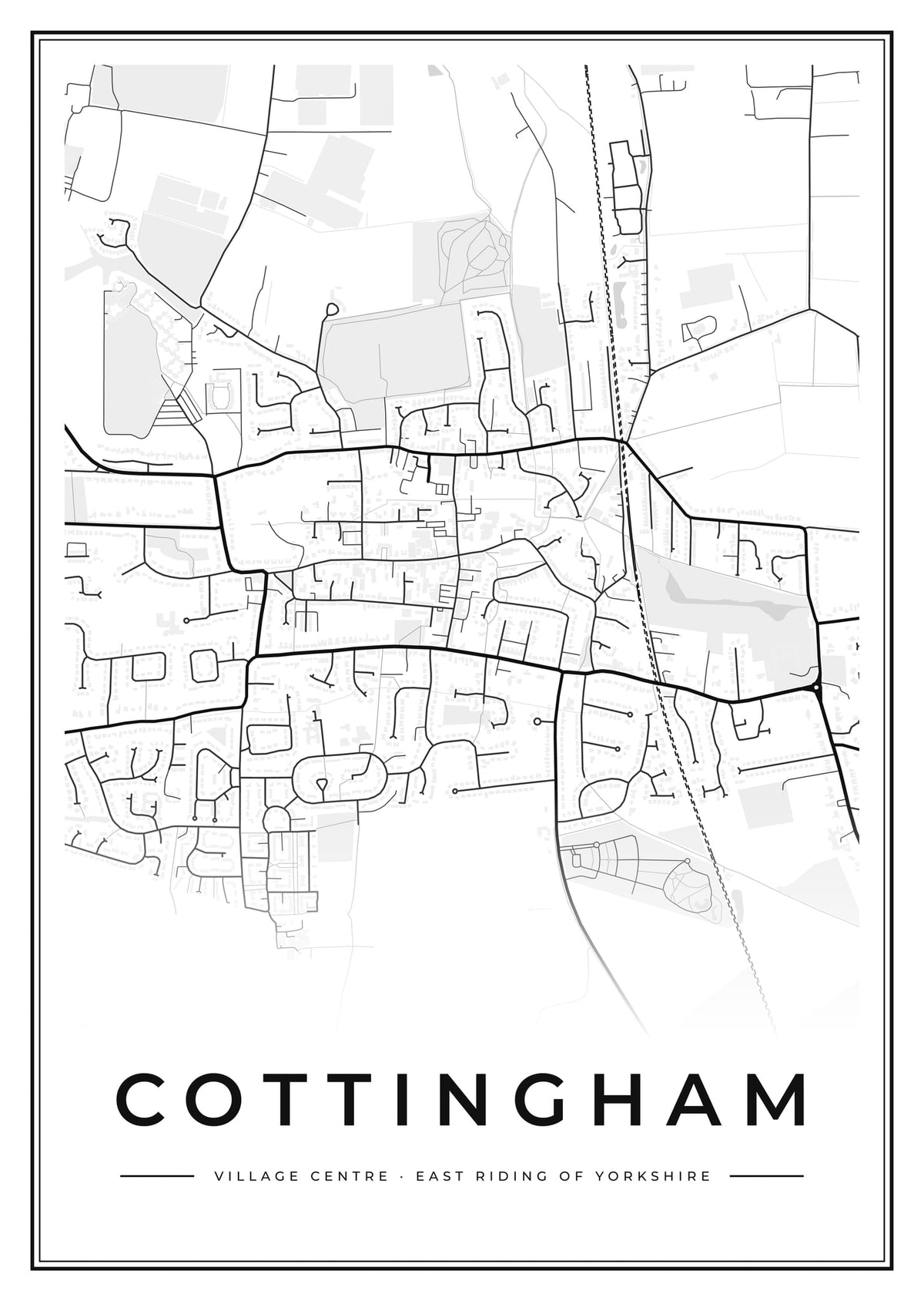 Street map poster of Cottingham village centre, East Riding of Yorkshire