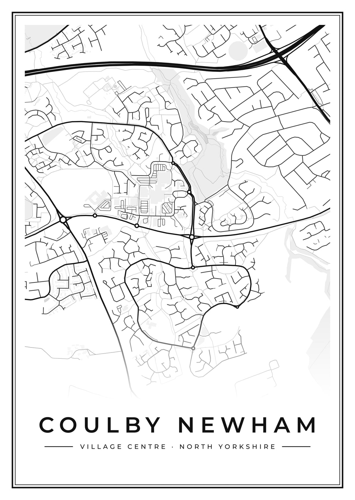 Street map poster of Coulby Newham village centre, North Yorkshire