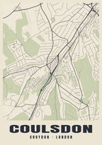 Heritage street map poster of Coulsdon, Croydon, London