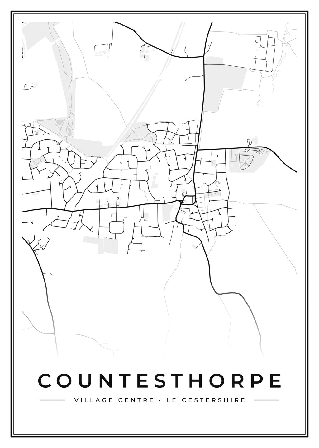 Street map poster of Countesthorpe village centre, Leicestershire