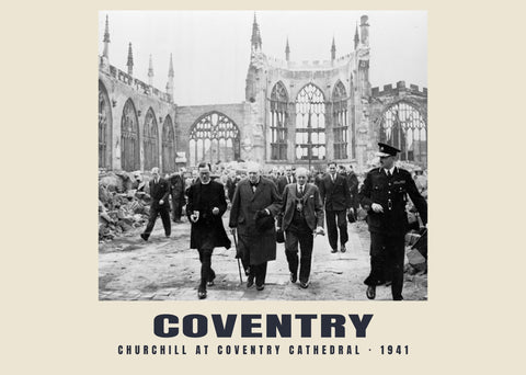 Churchill at Coventry Cathedral, Coventry — 1941