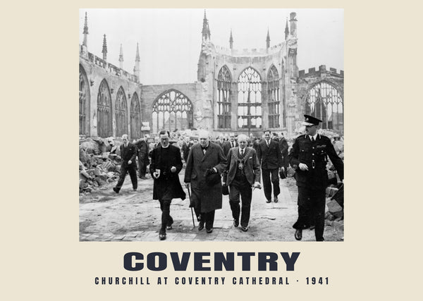 Churchill at Coventry Cathedral, Coventry — 1941