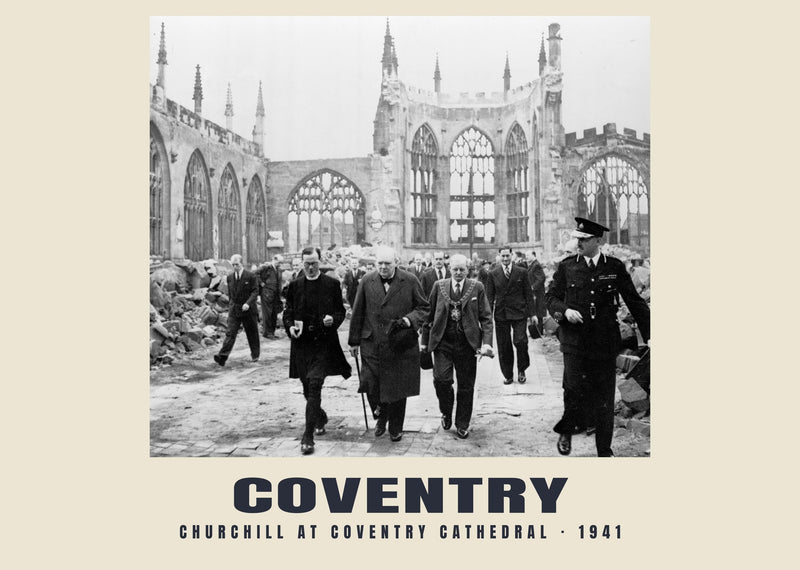 Churchill at Coventry Cathedral, Coventry — 1941