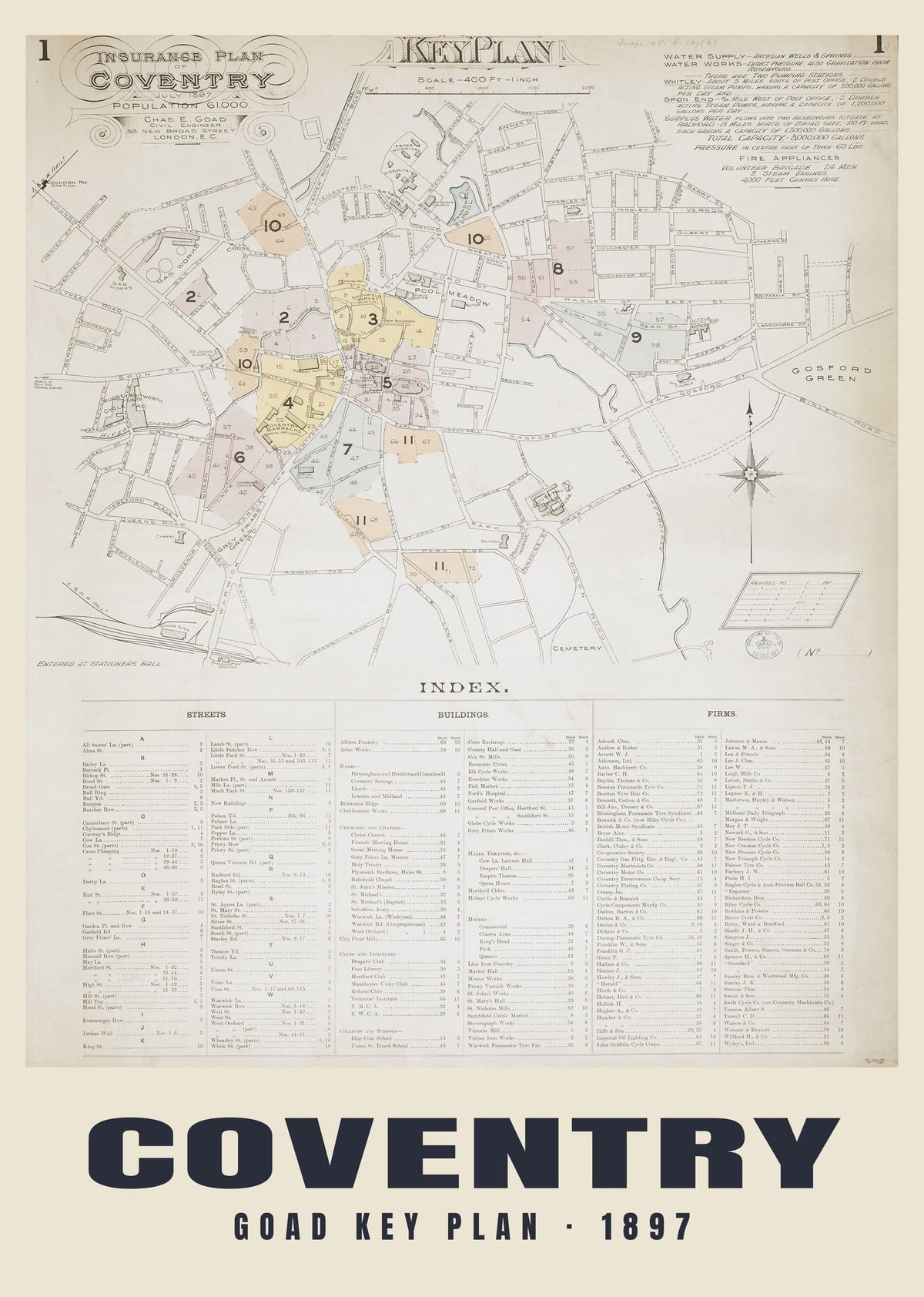 Goad Key Plan, Coventry — Historic map print, 1897