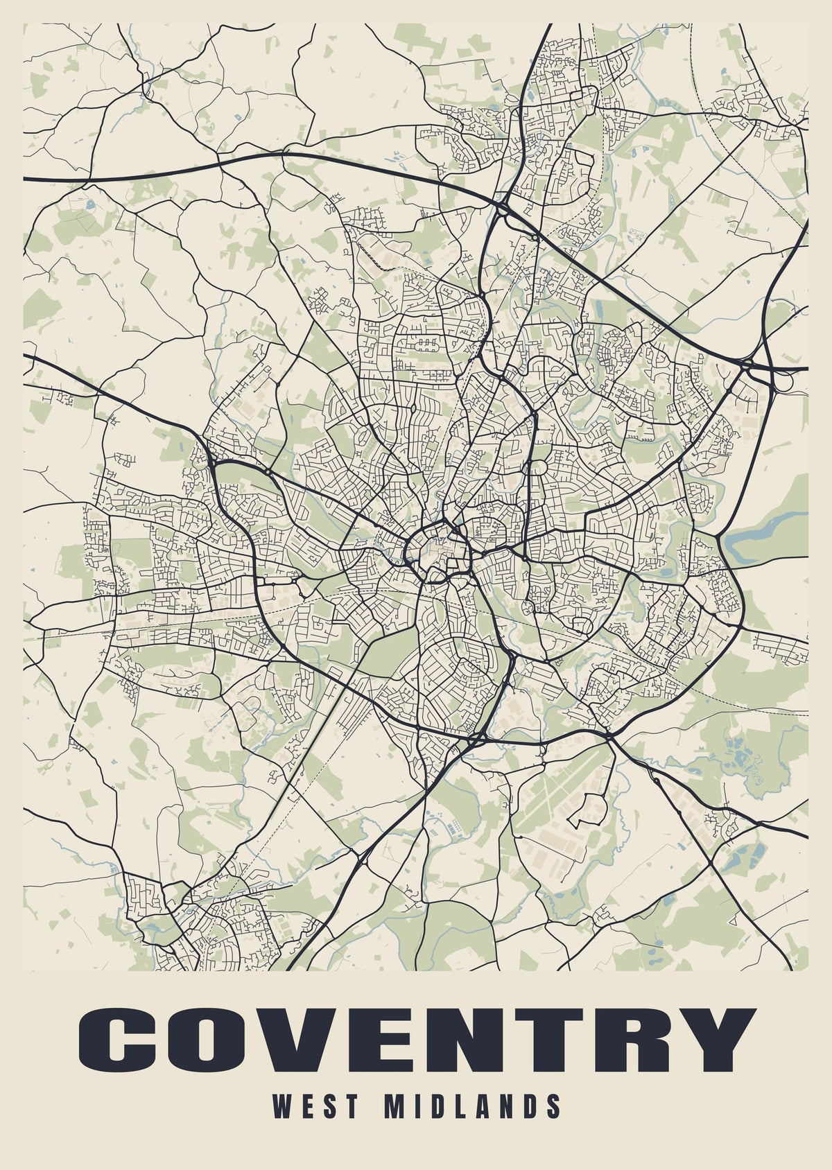 Street map poster of Coventry, West Midlands