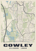 Heritage street map poster of Cowley, Hillingdon, London