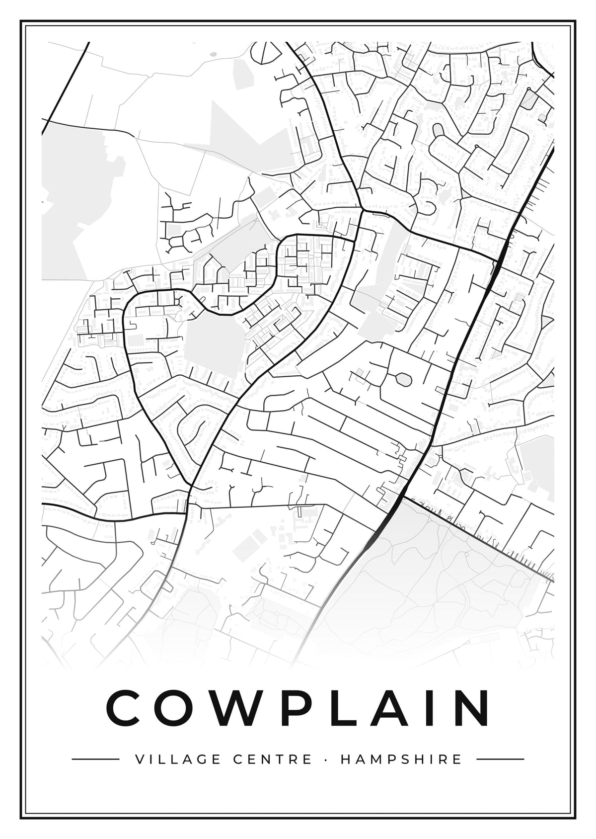 Street map poster of Cowplain village centre, Hampshire