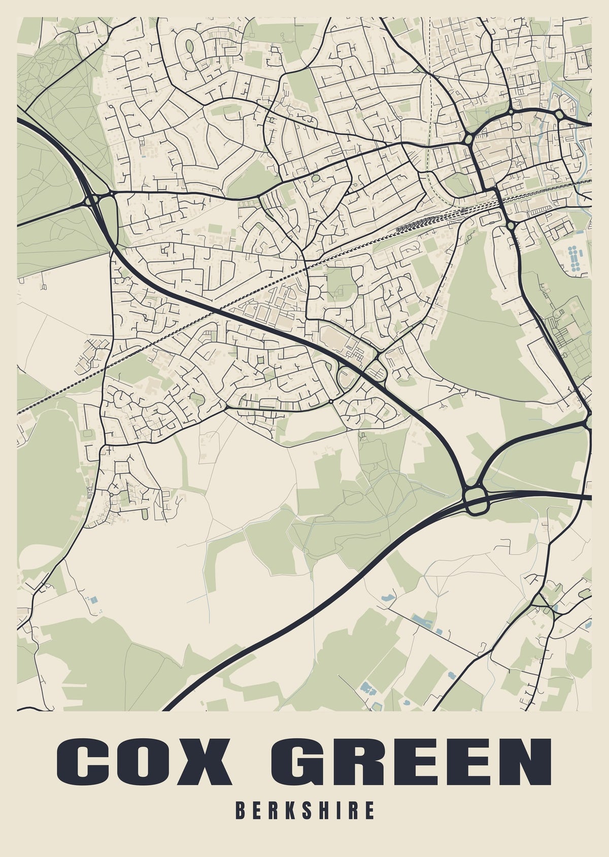 Street map poster of Cox Green, Berkshire