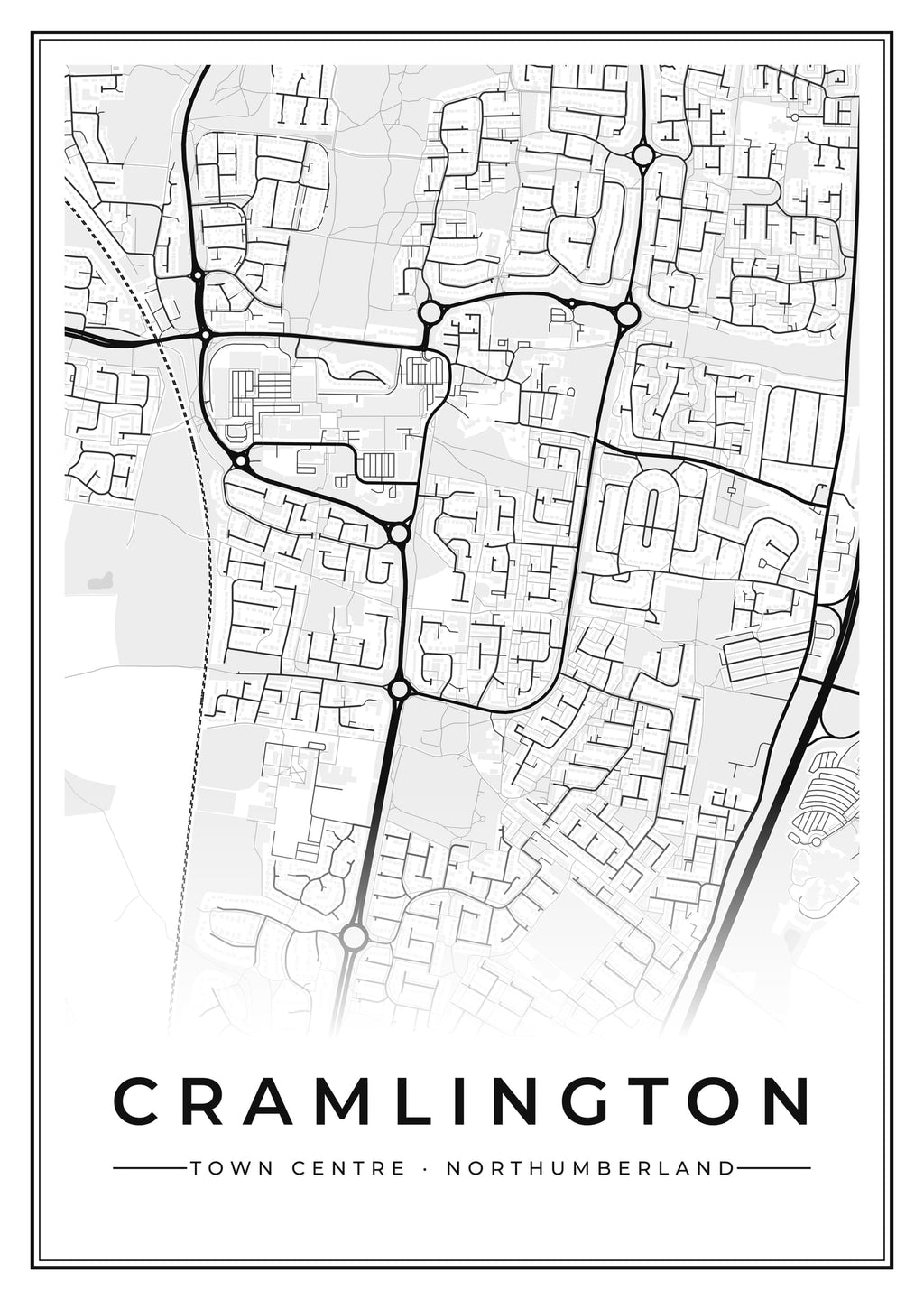 Street map poster of Cramlington town centre, Northumberland