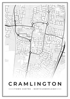 Street map poster of Cramlington town centre, Northumberland