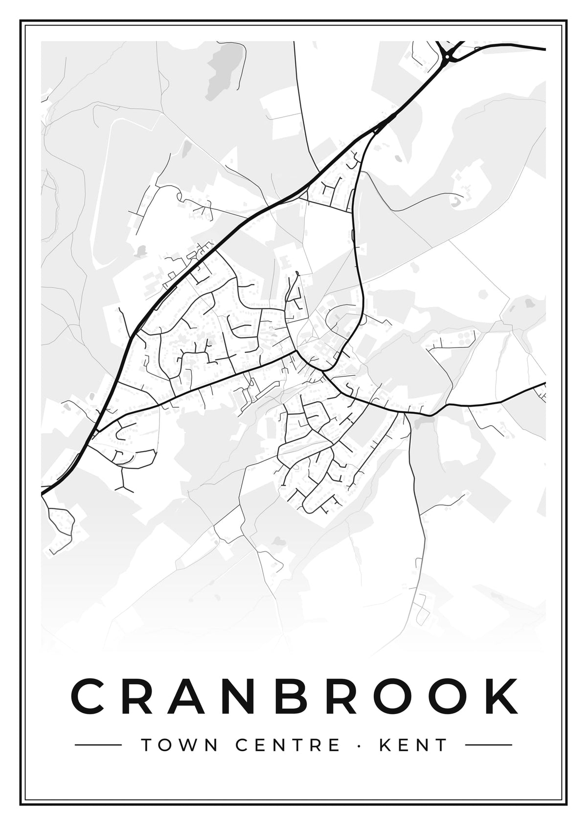 Street map poster of Cranbrook town centre, Kent