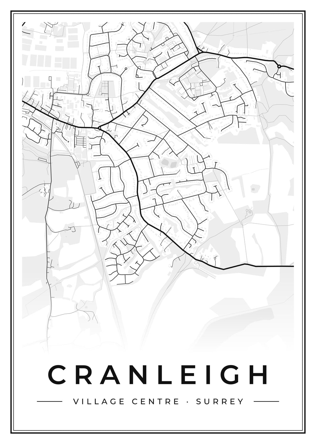 Street map poster of Cranleigh village centre, Surrey