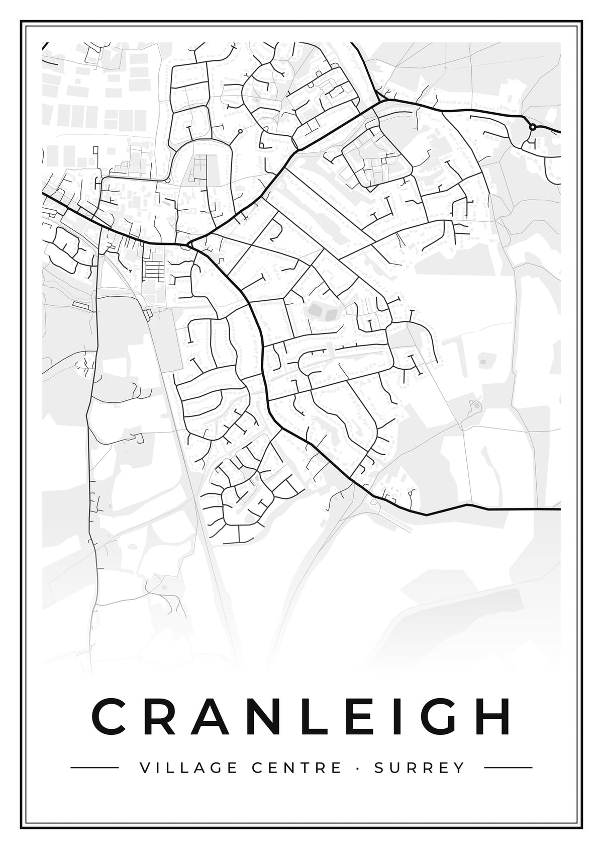Street map poster of Cranleigh village centre, Surrey