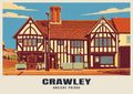 Ancient Priors, Crawley poster, Retro Railway style