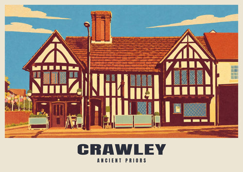 Ancient Priors, Crawley poster, Retro Railway style