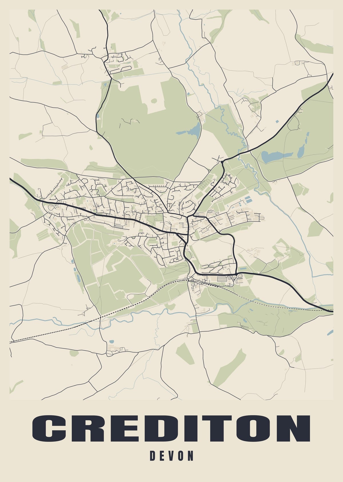 Street map poster of Crediton, Devon