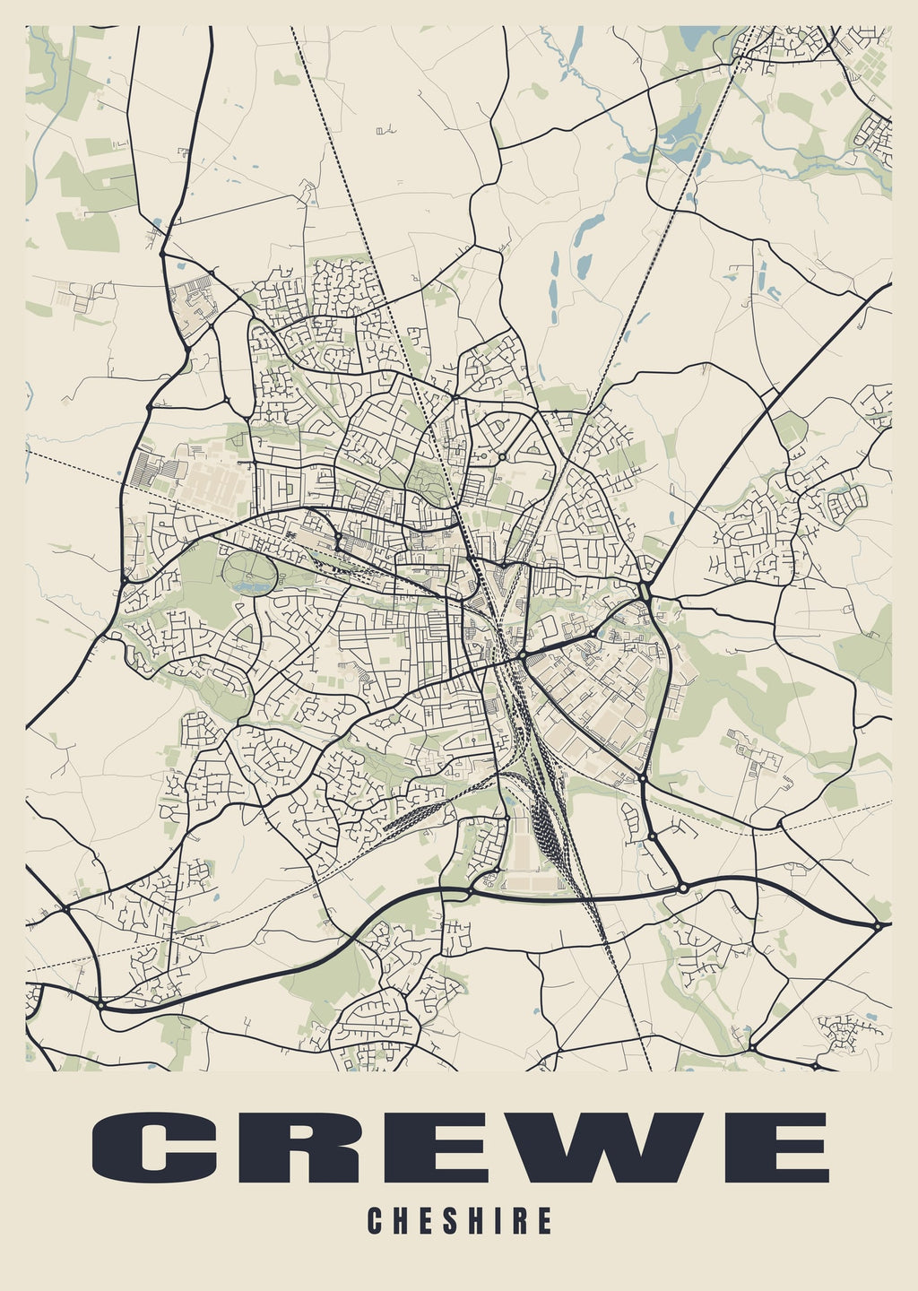 Street map poster of Crewe, Cheshire