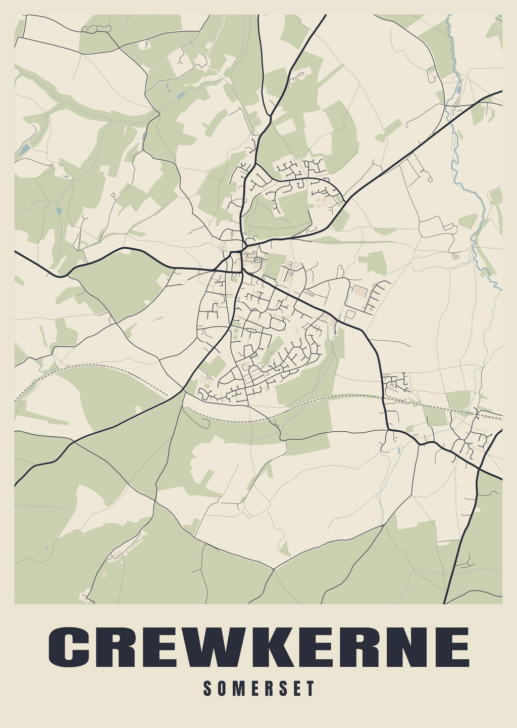 Street map poster of Crewkerne, Somerset