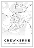 Street map poster of Crewkerne town centre, Somerset