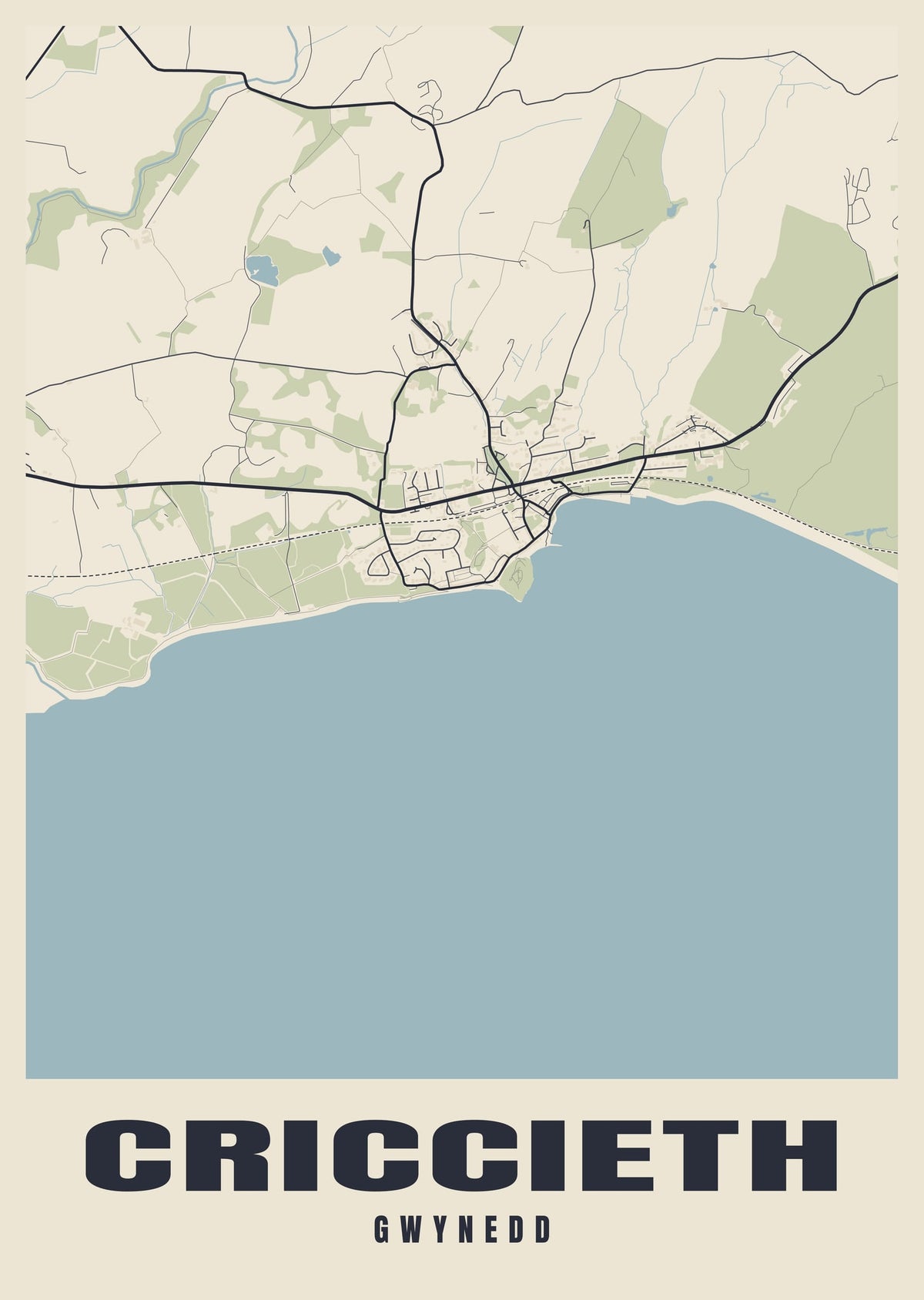 Street map poster of Criccieth, Gwynedd
