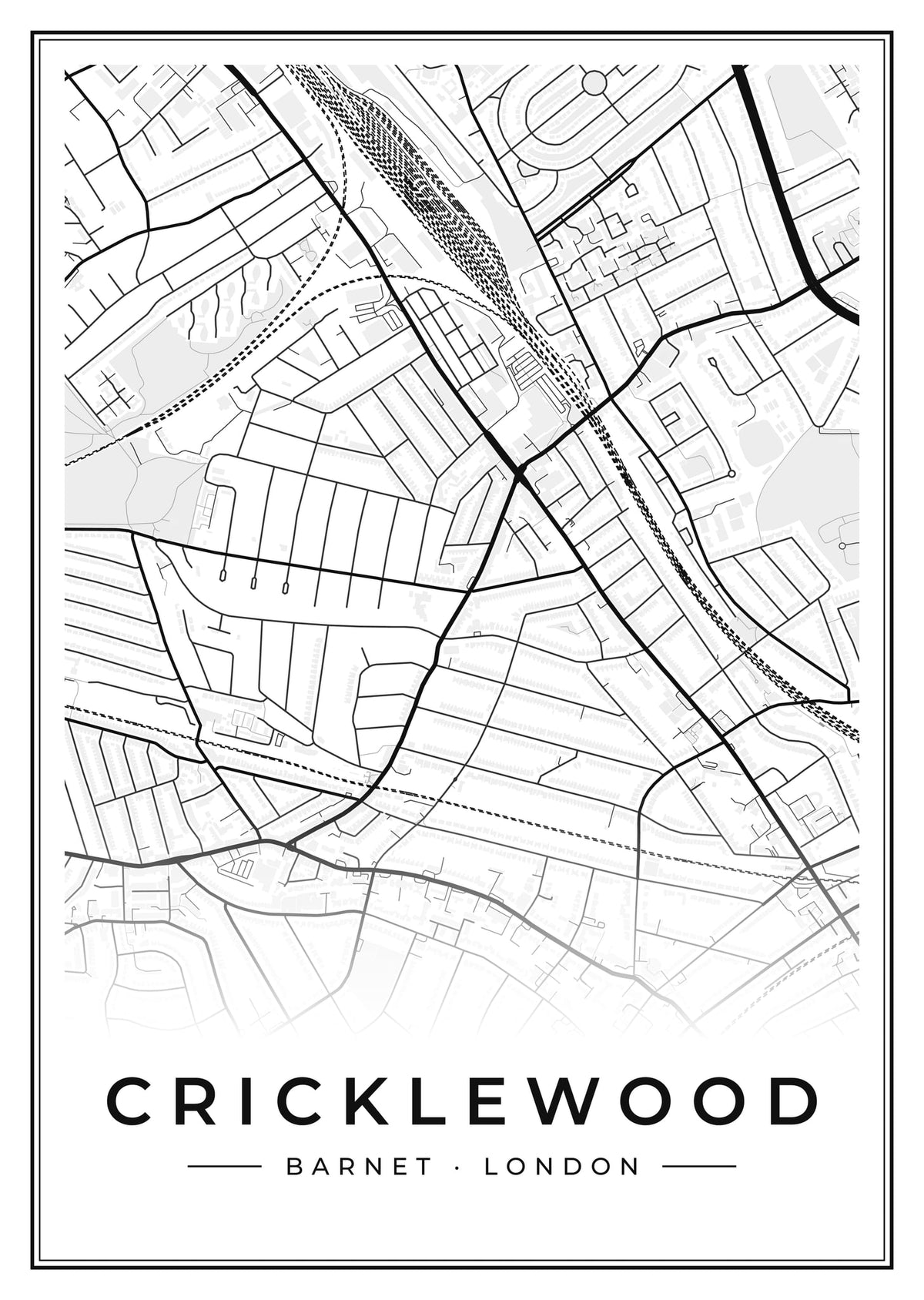 Street map poster of Cricklewood, Barnet, London