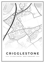 Street map poster of Crigglestone village centre, West Yorkshire