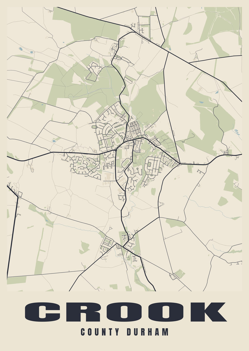 Street map poster of Crook, County Durham
