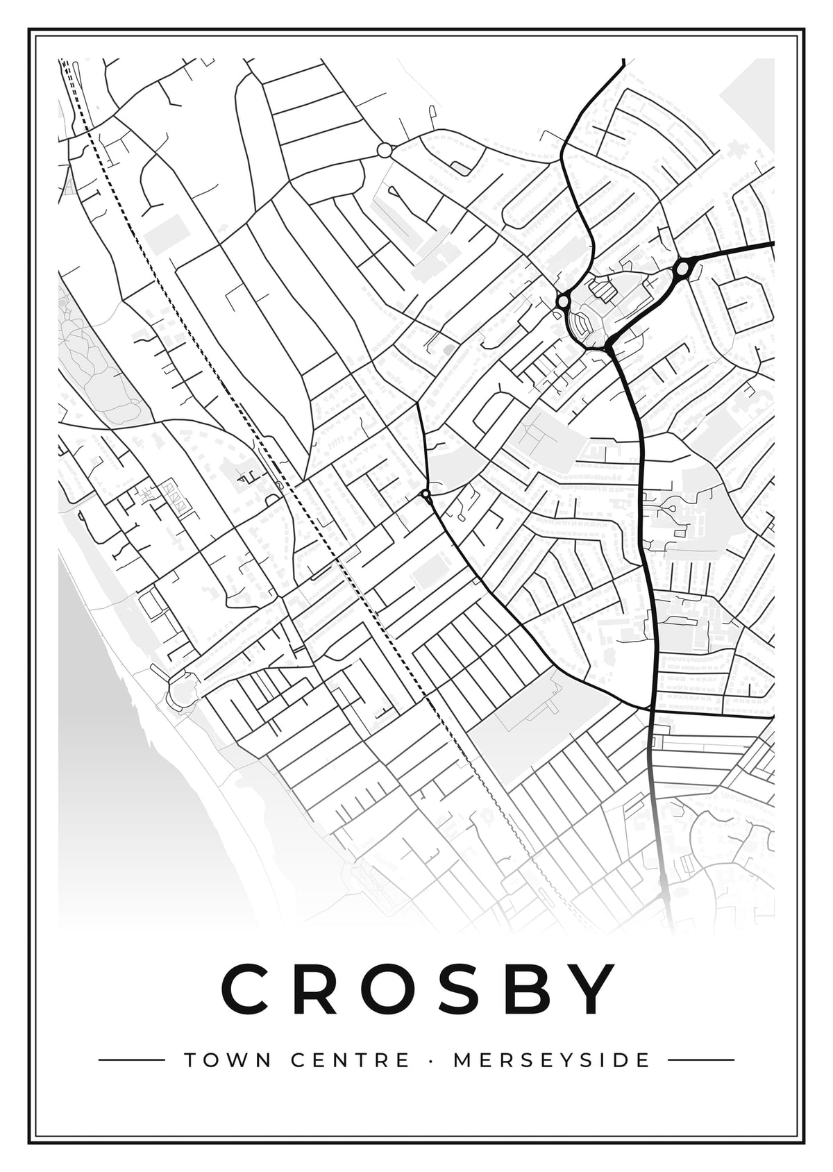 Street map poster of Crosby town centre, Merseyside