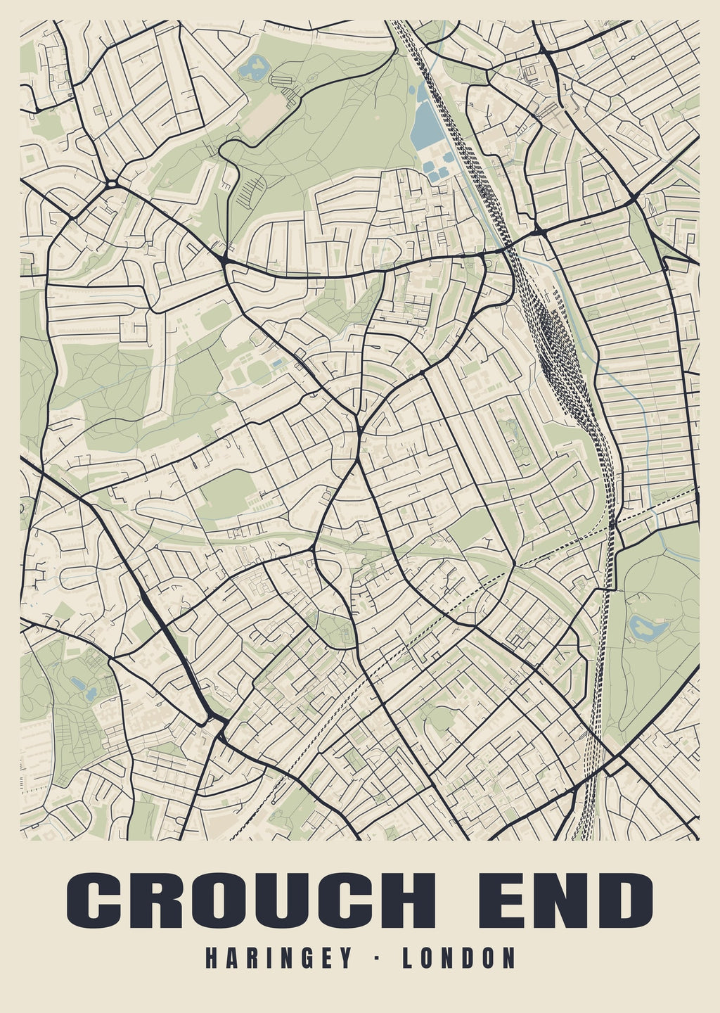 Heritage street map poster of Crouch End, Haringey, London