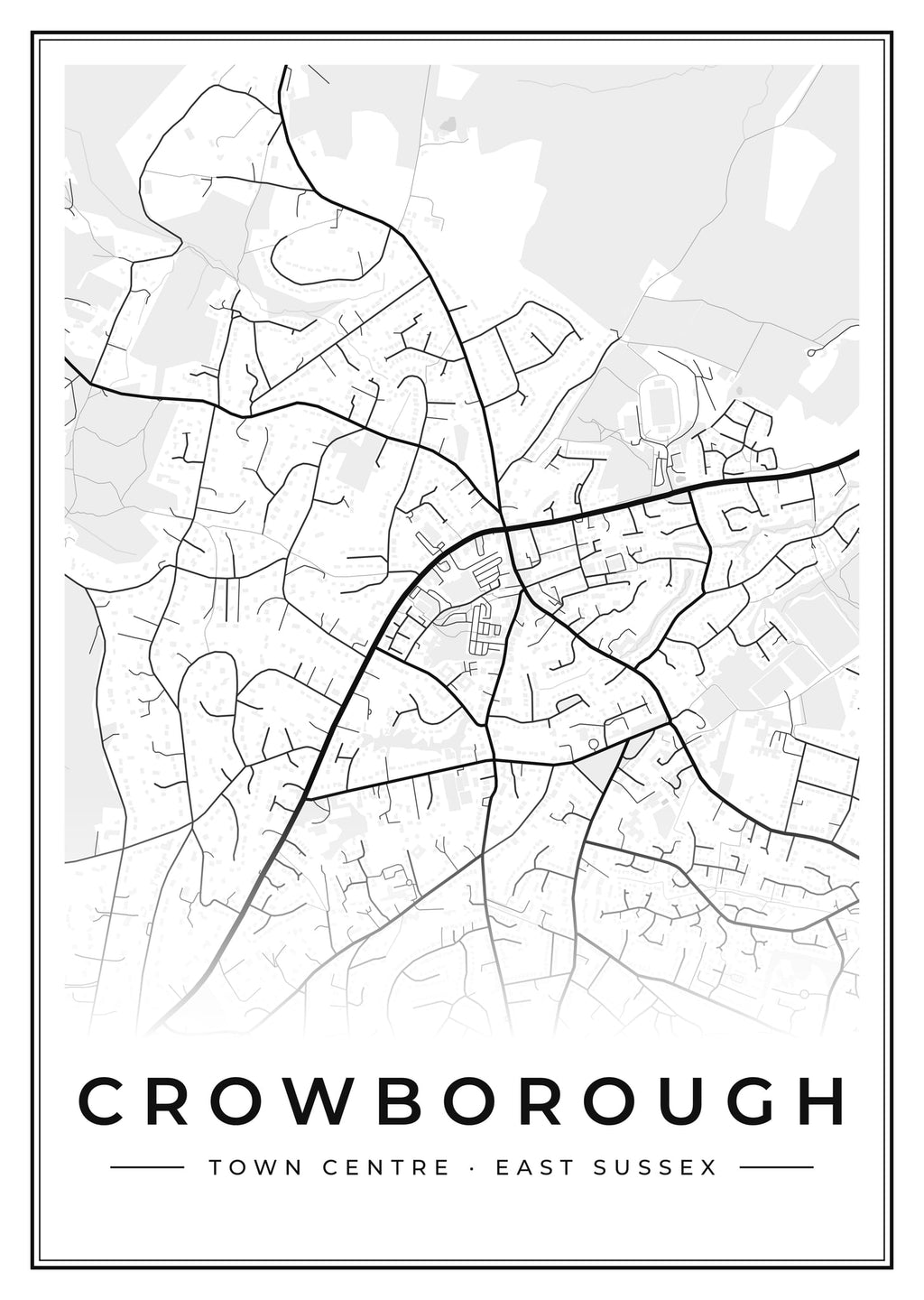 Street map poster of Crowborough town centre, East Sussex