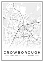 Street map poster of Crowborough town centre, East Sussex