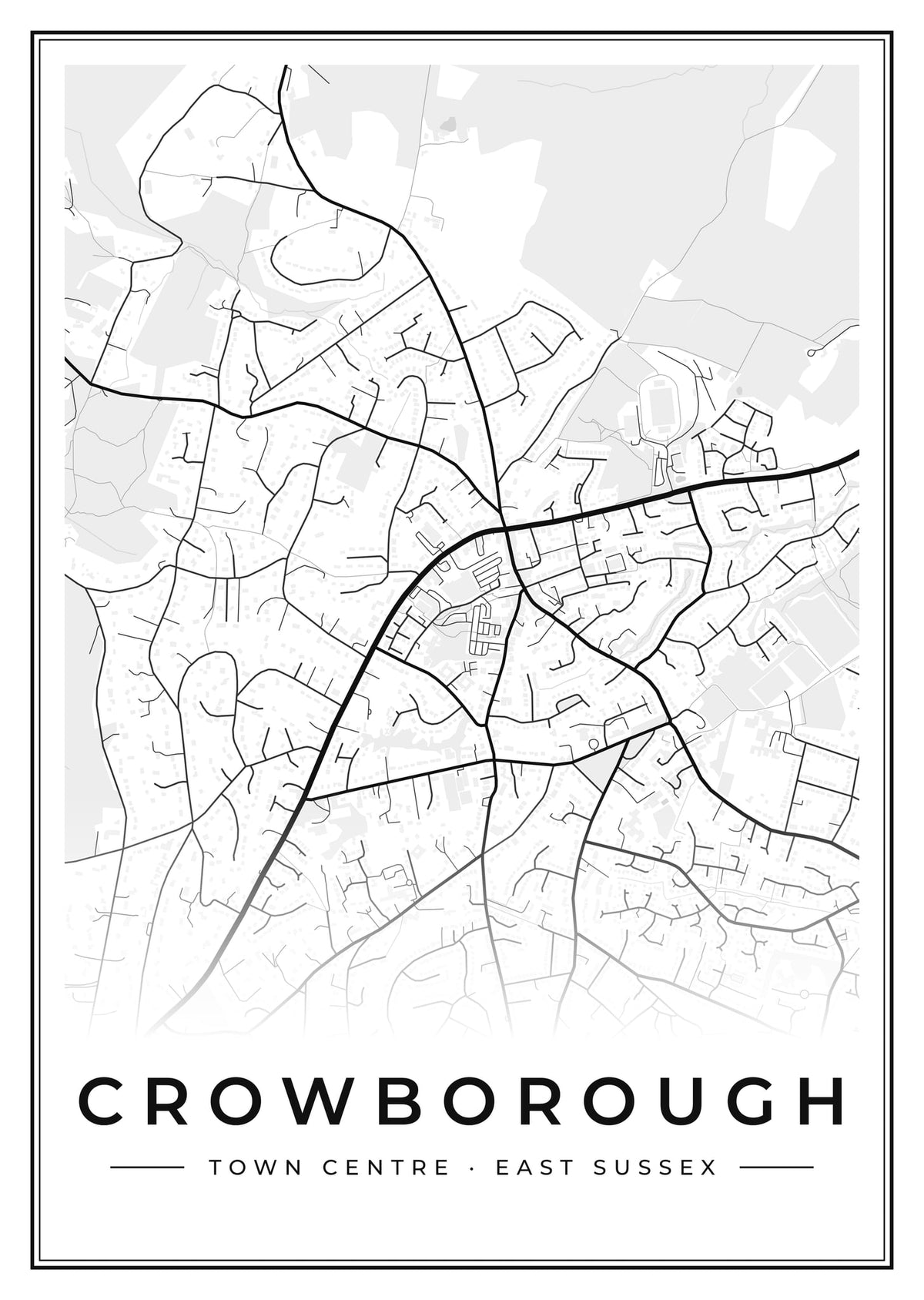 Street map poster of Crowborough town centre, East Sussex