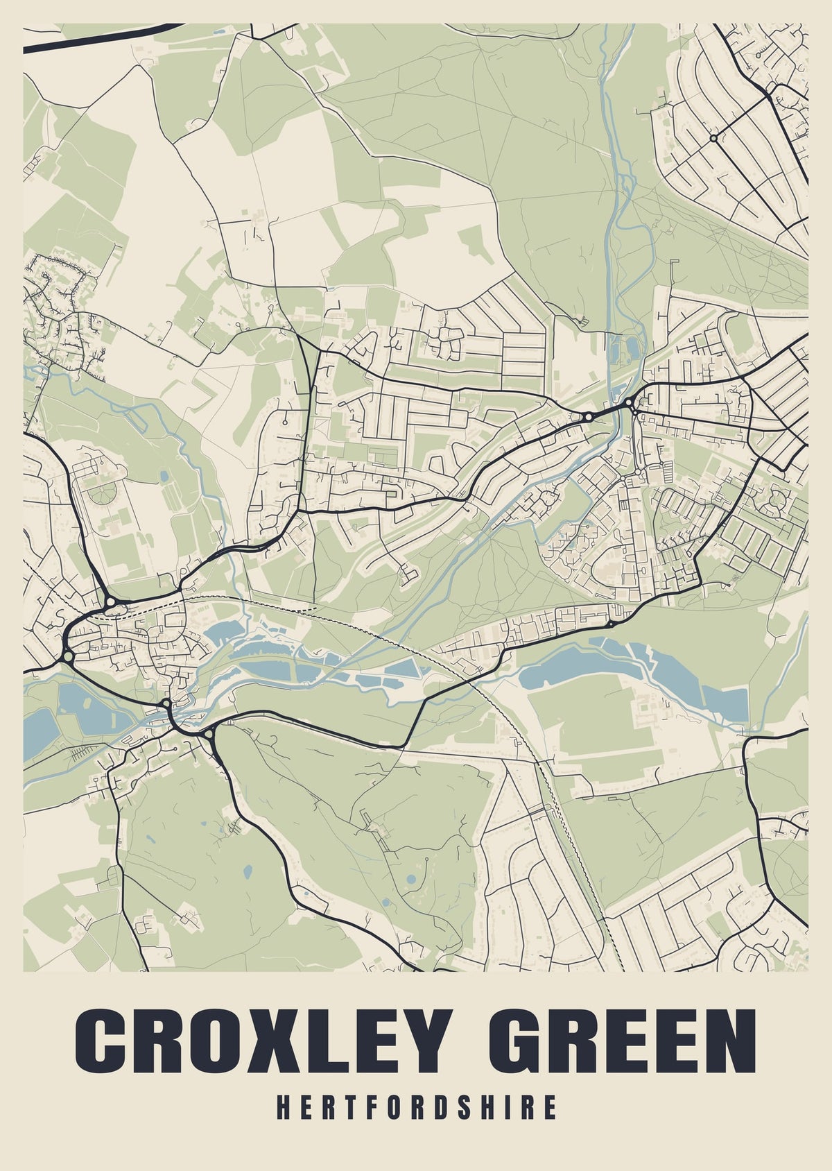 Street map poster of Croxley Green, Hertfordshire