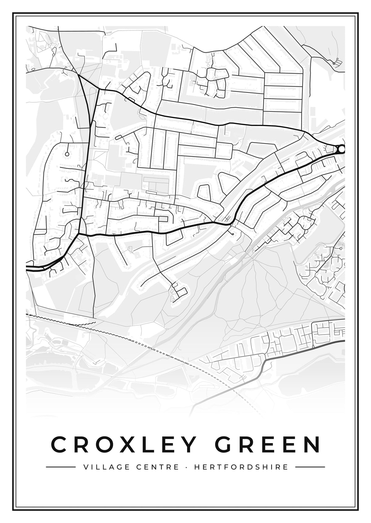 Street map poster of Croxley Green village centre, Hertfordshire