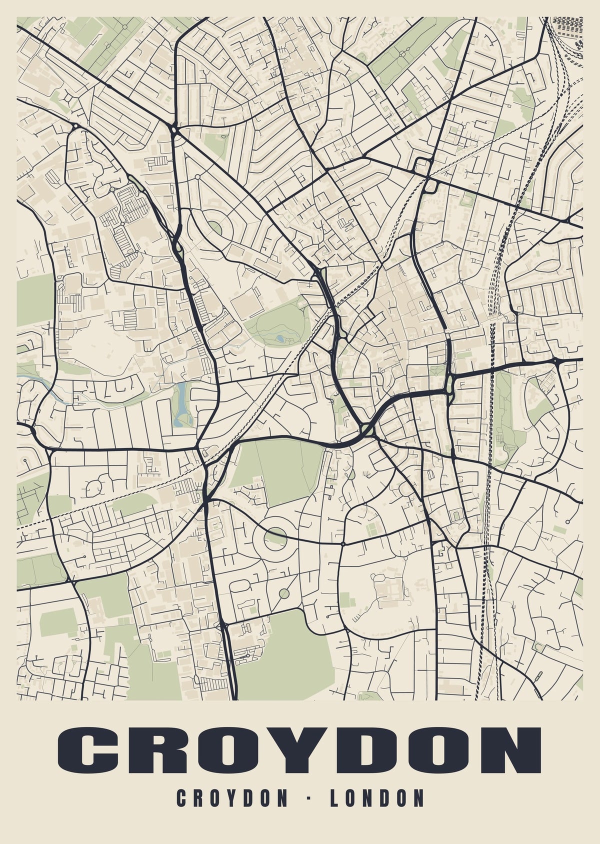 Heritage street map poster of Croydon, Croydon, London