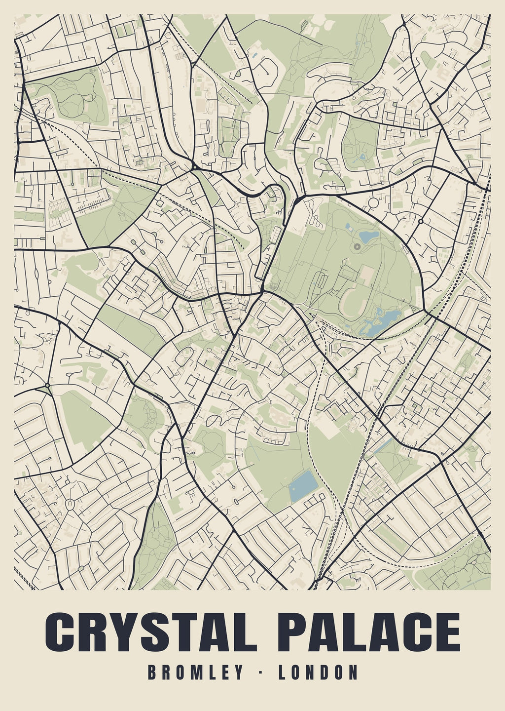 Heritage street map poster of Crystal Palace, Bromley, London