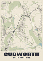 Street map poster of Cudworth, South Yorkshire