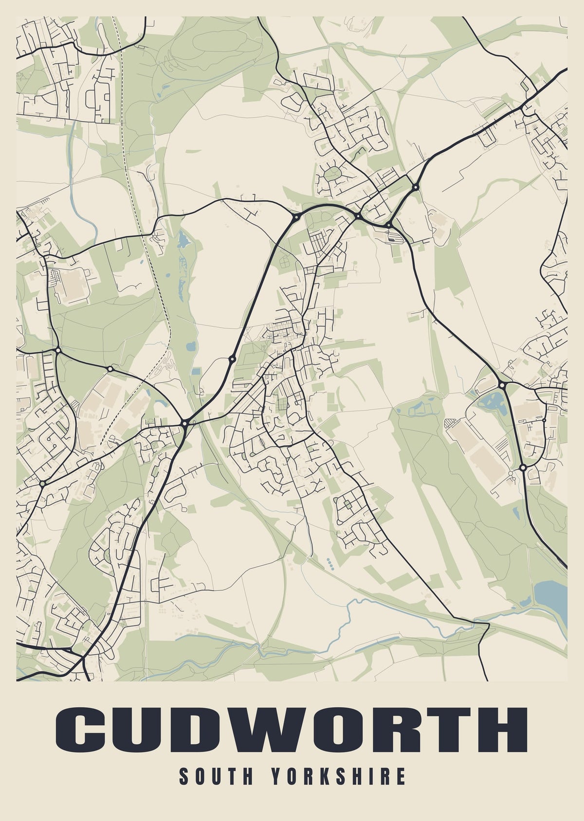 Street map poster of Cudworth, South Yorkshire
