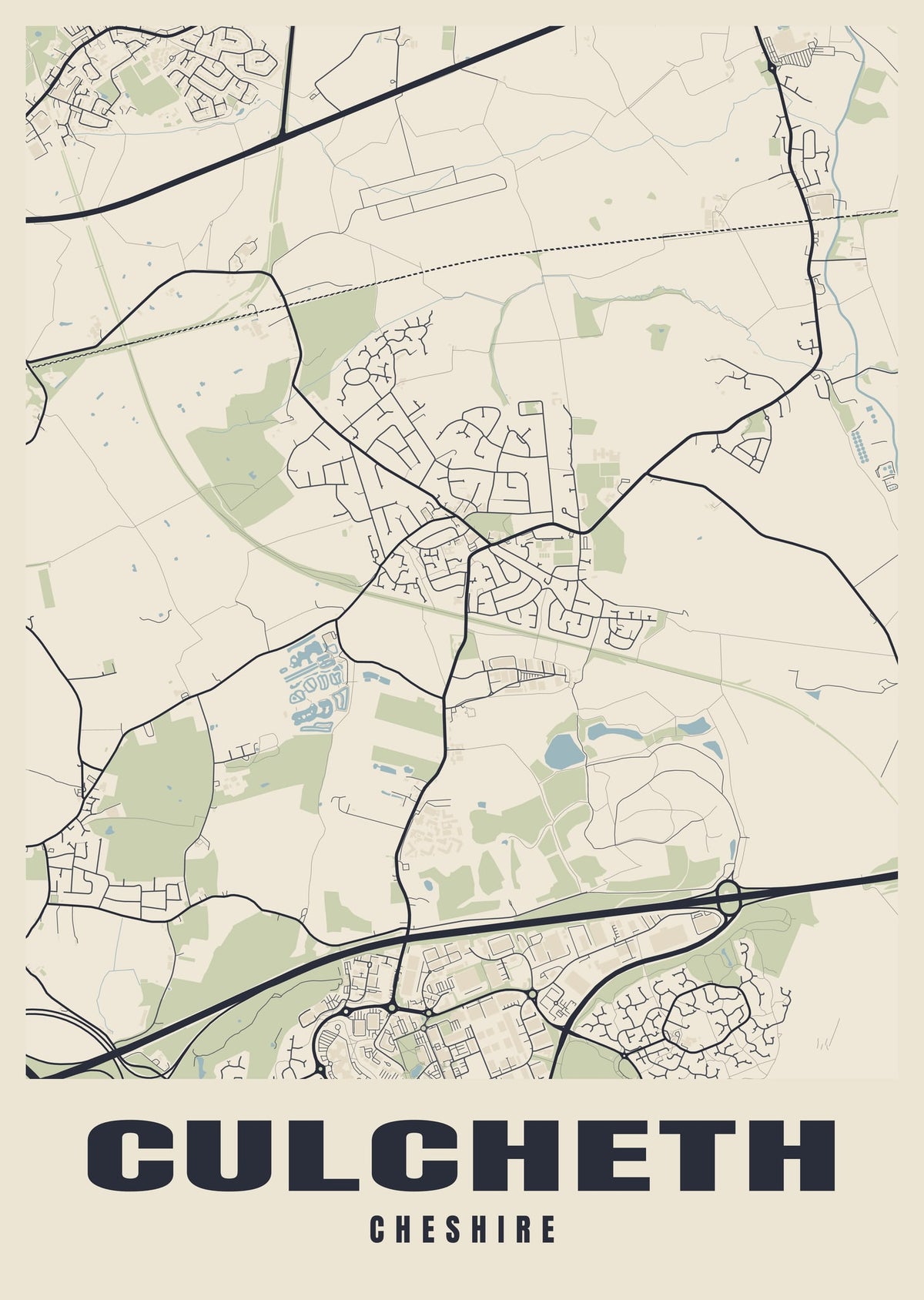 Street map poster of Culcheth, Cheshire