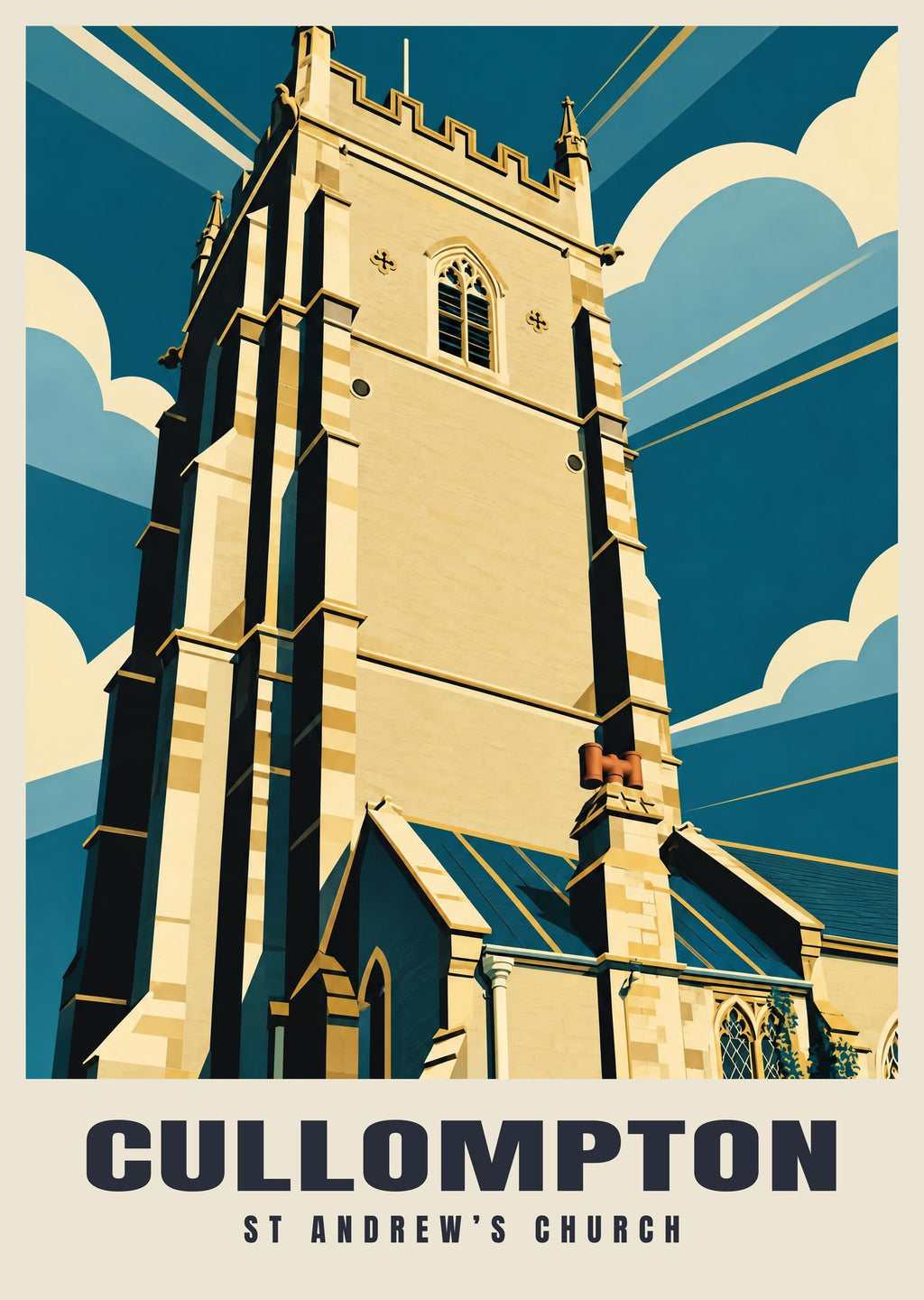 St Andrew’s Church, Cullompton poster, Art Deco style