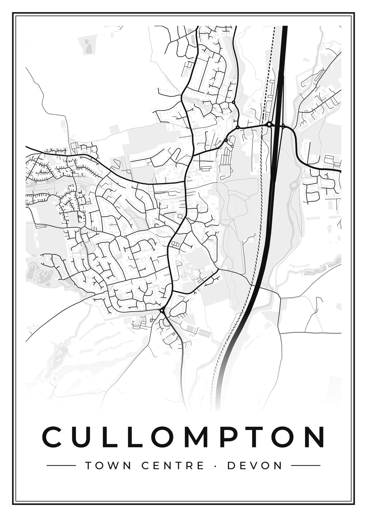 Street map poster of Cullompton town centre, Devon
