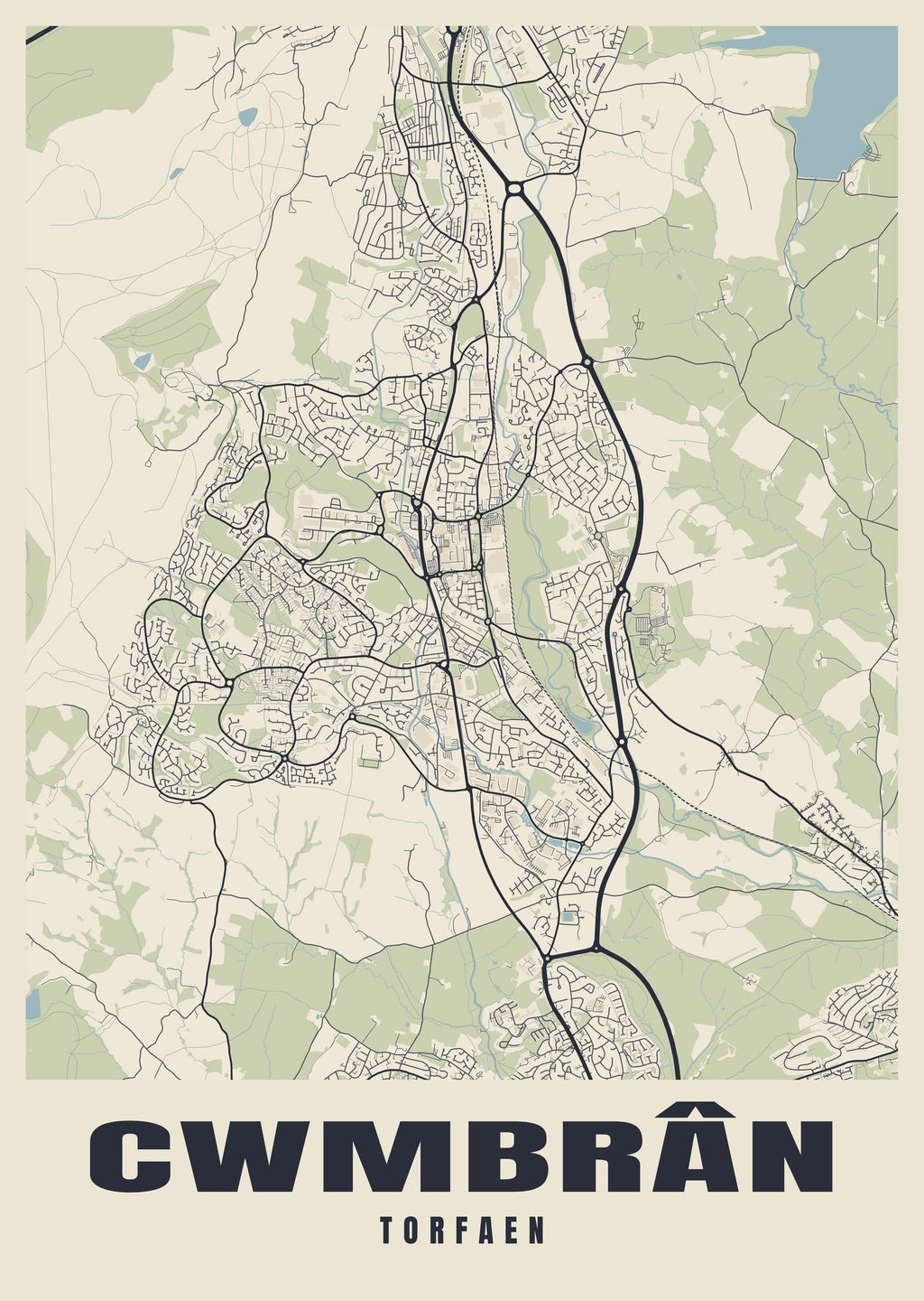 Street map poster of Cwmbrân, Torfaen