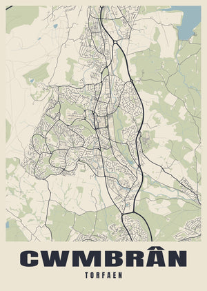 Cwmbrân Street Map Poster