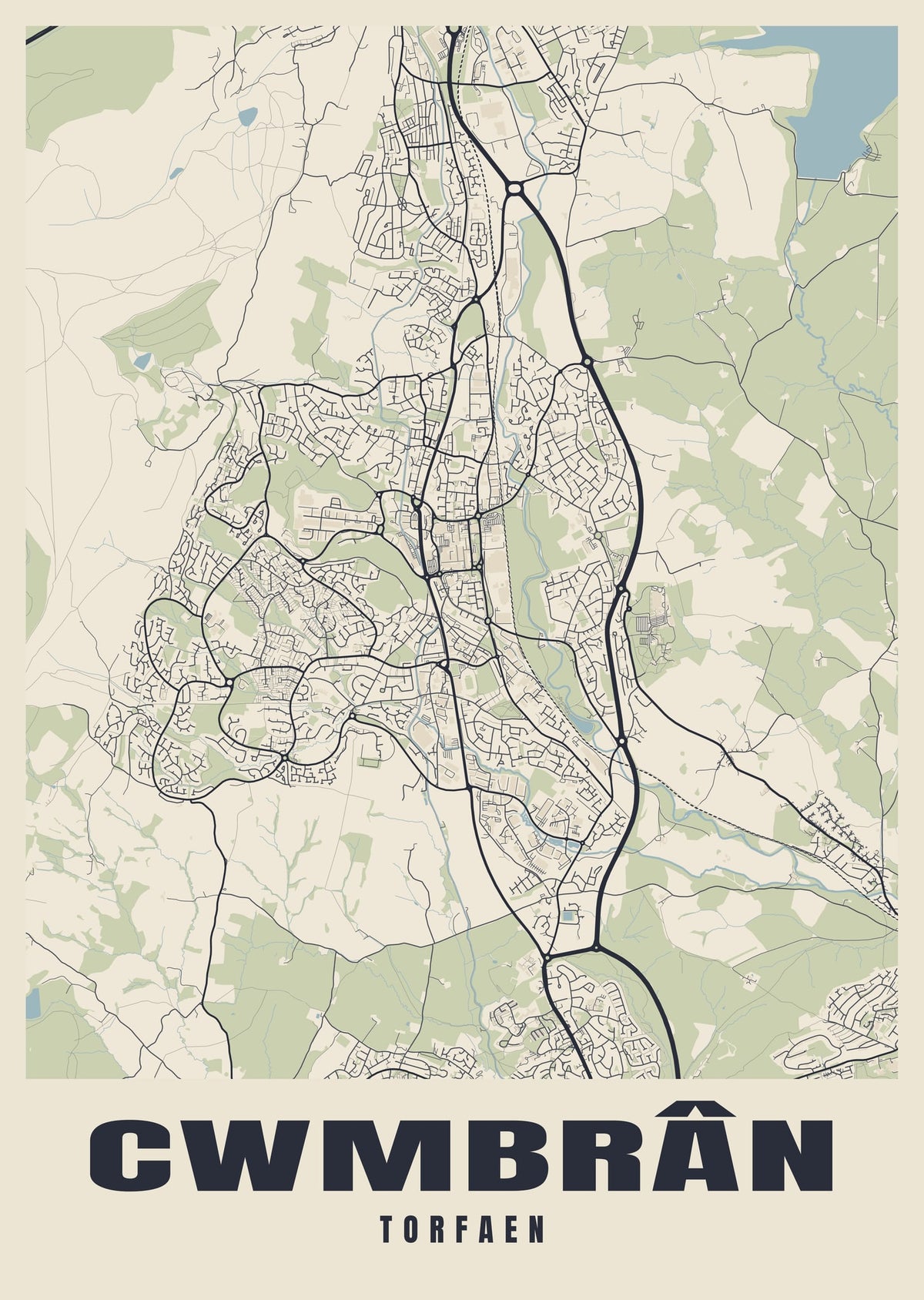 Street map poster of Cwmbrân, Torfaen