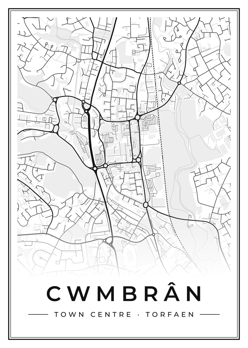 Cwmbrân Town Centre Street Map Poster