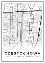 Street map poster of Częstochowa city centre, Silesia