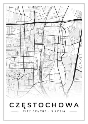 Częstochowa City Centre Street Map Poster