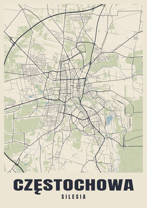 Częstochowa Street Map Poster